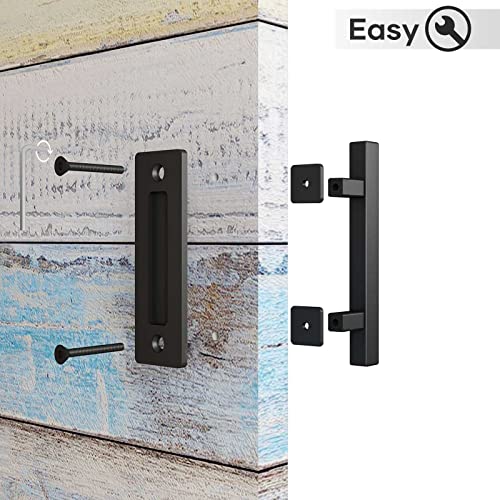EaseLife 2 Pack 10" Sliding Barn Door Pull Handle with Flush Hardware, Double Sided, Heavy Duty, Rustic, Matte Black Powder Coated, Easy Install, Square - Image 5