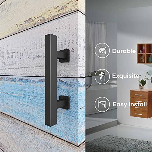 EaseLife 2 Pack 10" Sliding Barn Door Pull Handle with Flush Hardware, Double Sided, Heavy Duty, Rustic, Matte Black Powder Coated, Easy Install, Square - Image 2