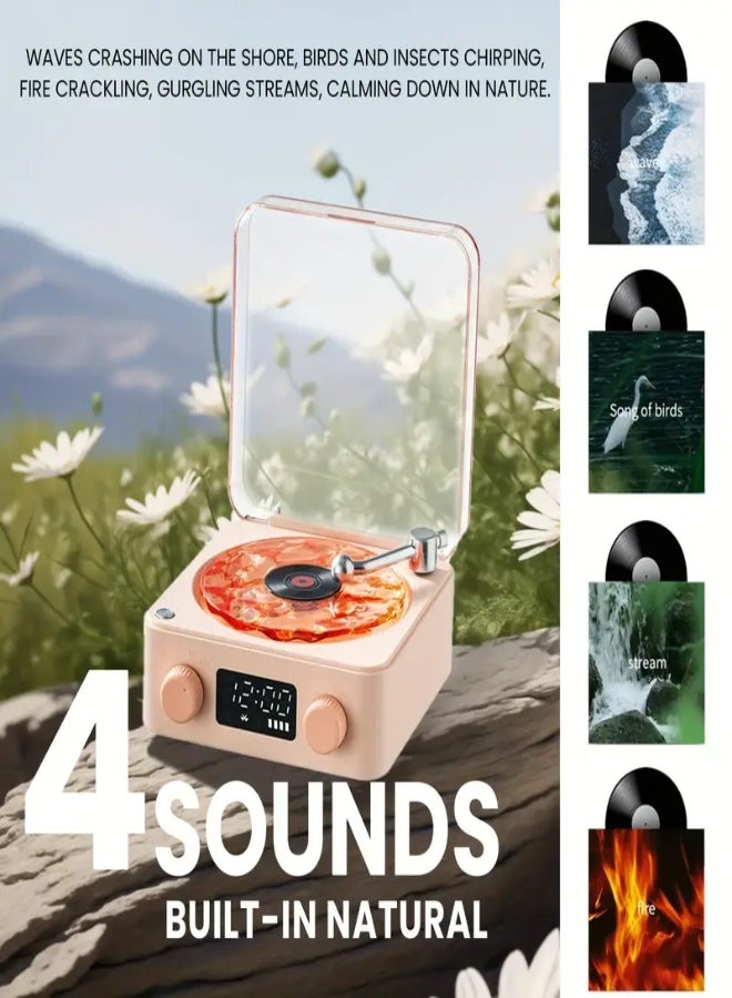 AROAQ Multifunctional White Noise Stereo Wireless Speaker with 4 Natural Sounds, Immersive RGB Projection, Adjustable Ambient Light, Wireless Audio, Supports 4 Playback Modes, Retro Turntable Design, Perfect for Holiday Gifts , Pink - Image 2