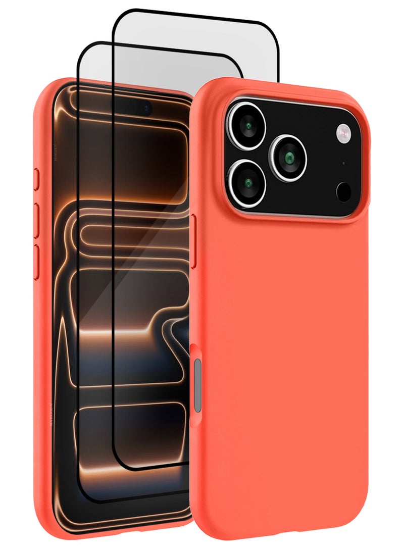 CATANES 3 Packs Silicone Protective Phone Case for iPhone 17 Pro Max - Soft Anti-Scratch Microfiber Lining Ultra Slim Drop Protection Phone Cover with Two 3D Screen Protectors - Peach - Image 1