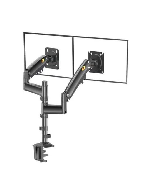 Title: H180 Dual Screen Desktop Mount - Adjustable Monitor Arm for 22" to 32" Screens - Ergonomic Stand for 2 Monitors, Full Motion Swivel, Tilt, and Rotation - Black
