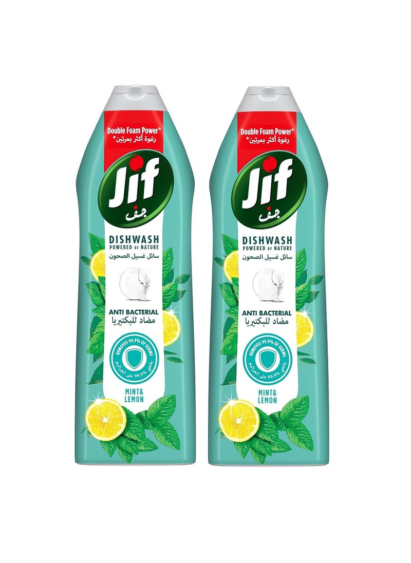 Jif Antibacterial Dishwashing liquid Mint and Lemon Double Foam Power 670ml Pack of 2  - Image 1