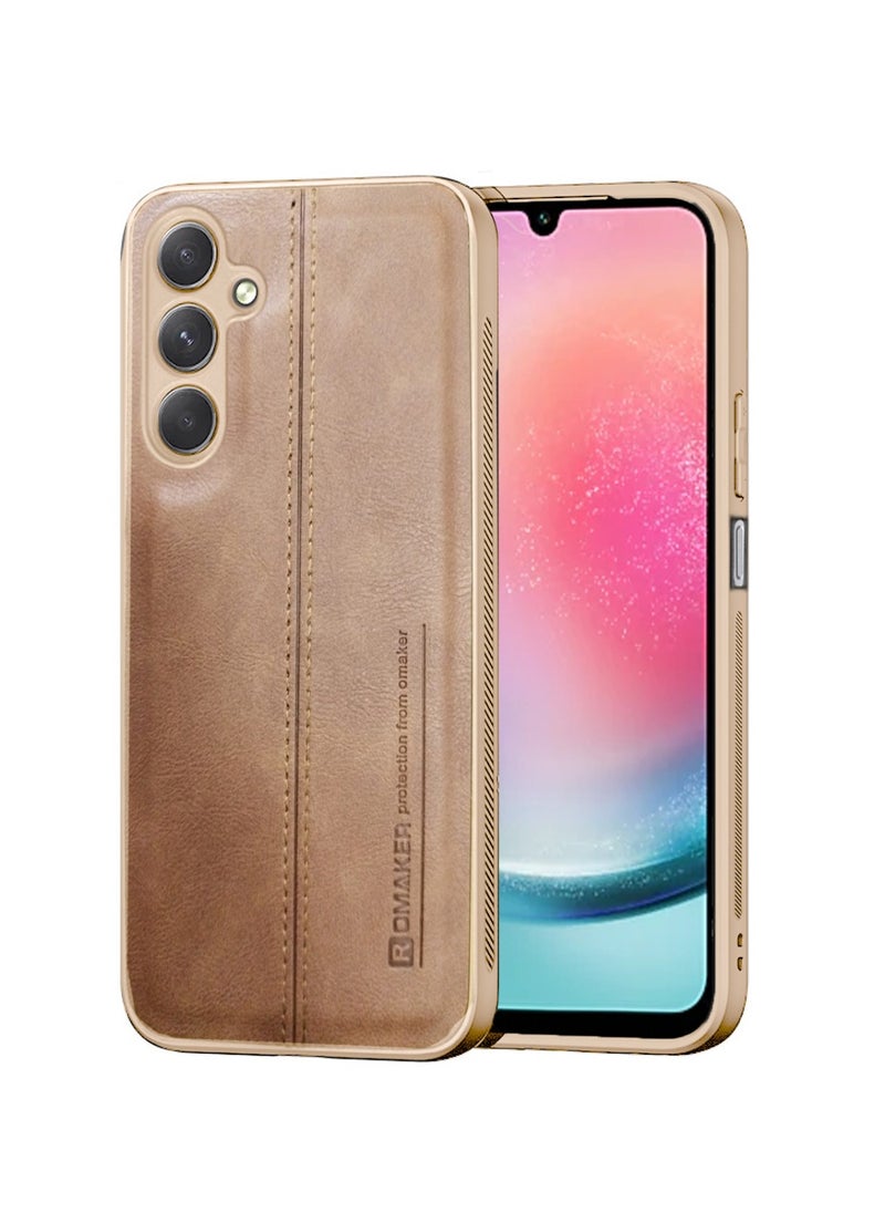 OMAKER Premium Stylish PU Leather Shockproof Back Cover Case for Samsung Galaxy A24 - Brown  - Image 1