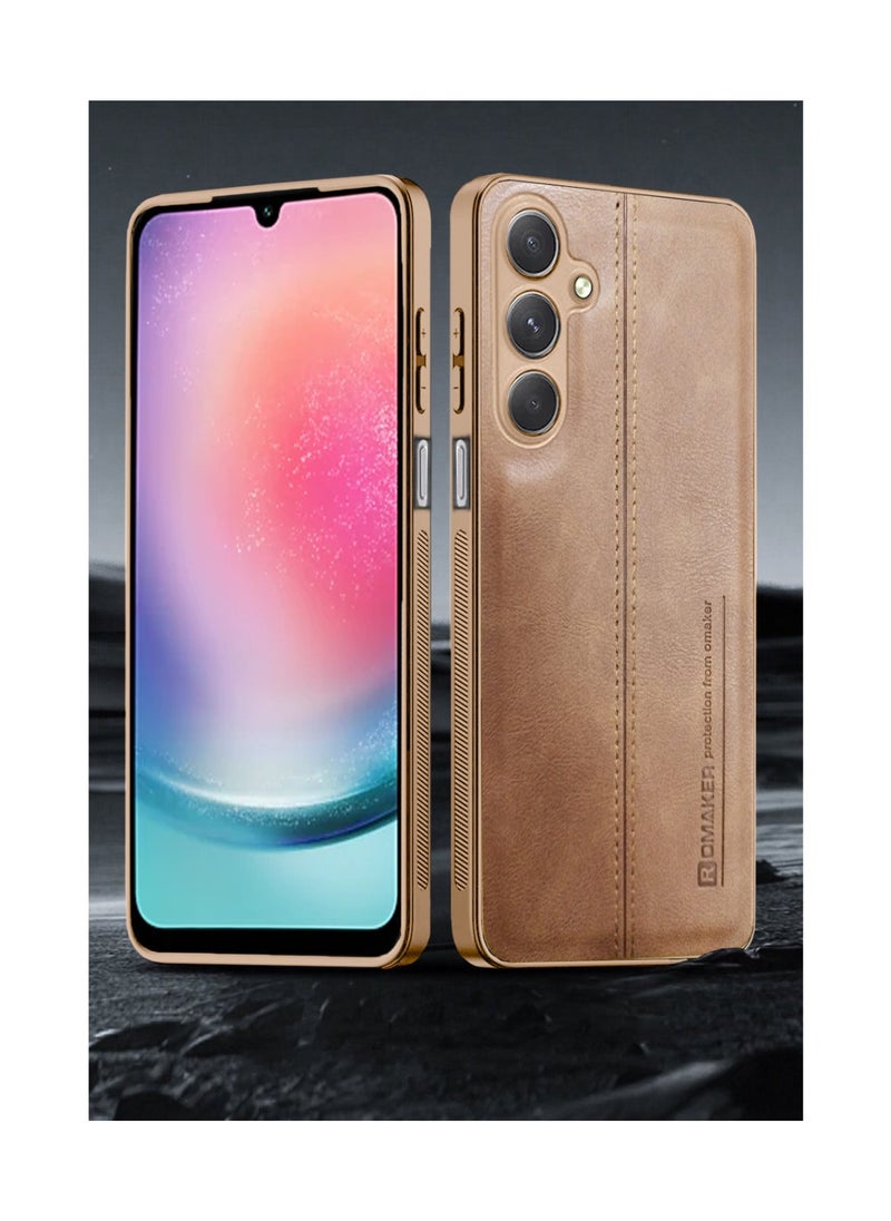 OMAKER Premium Stylish PU Leather Shockproof Back Cover Case for Samsung Galaxy A24 - Brown  - Image 2