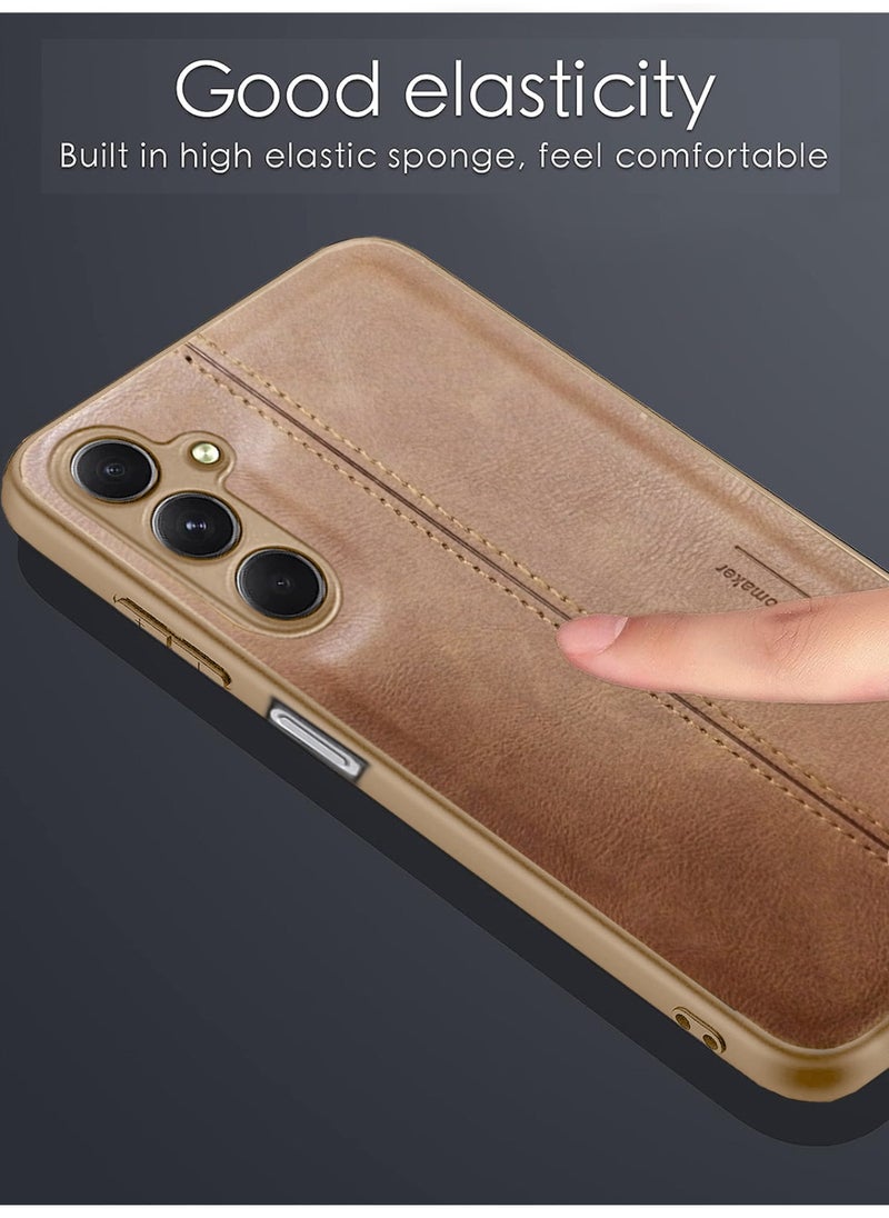 OMAKER Premium Stylish PU Leather Shockproof Back Cover Case for Samsung Galaxy A24 - Brown  - Image 3