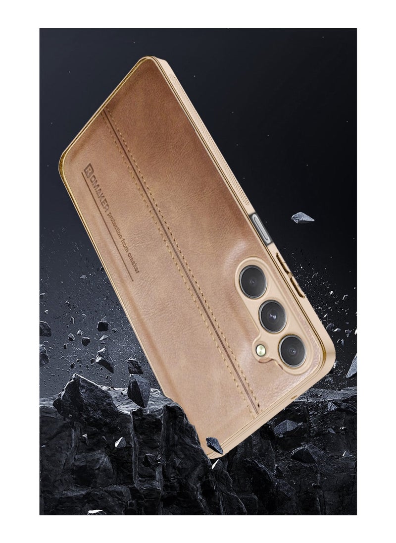 OMAKER Premium Stylish PU Leather Shockproof Back Cover Case for Samsung Galaxy A24 - Brown  - Image 5