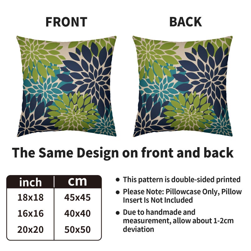 Smozenith Smozenith Navy Blue Green Teal Pillow Covers 20X20 Inch Set of 2  Modern Geometry Dahlia Floral Print Decorative Throw Pillow Covers Outdoor Farmhouse Cushion Case for Home Couch Sofa Bed Decoration  - Image 4