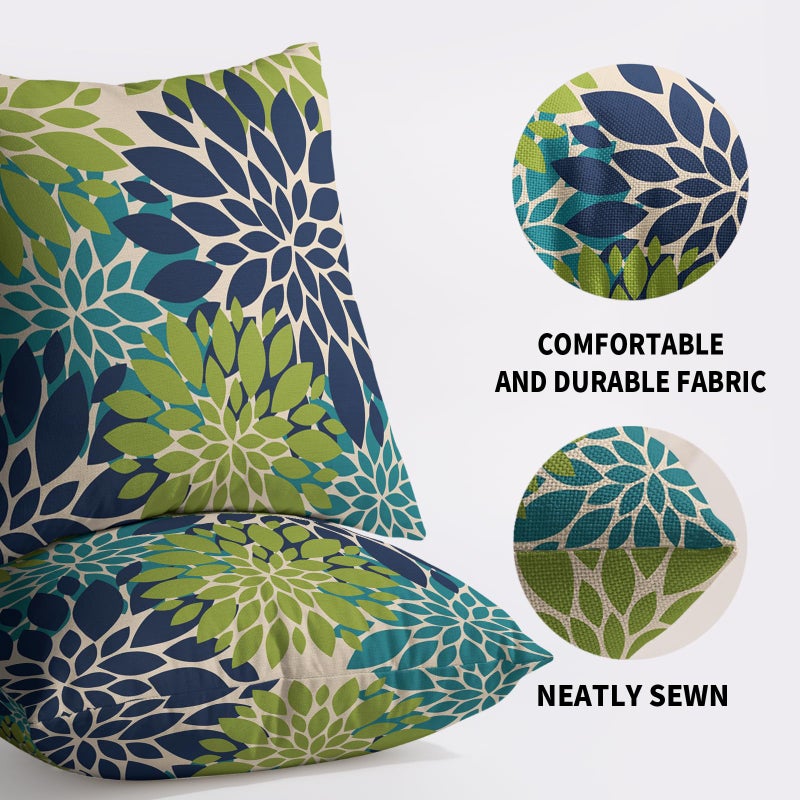Smozenith Smozenith Navy Blue Green Teal Pillow Covers 20X20 Inch Set of 2  Modern Geometry Dahlia Floral Print Decorative Throw Pillow Covers Outdoor Farmhouse Cushion Case for Home Couch Sofa Bed Decoration  - Image 5