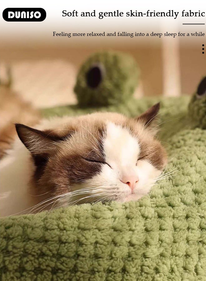 DUNISO Cute Frog Design Round Pet Bed, Warm Plush House for Cats and Dogs, All Seasons - Image 4