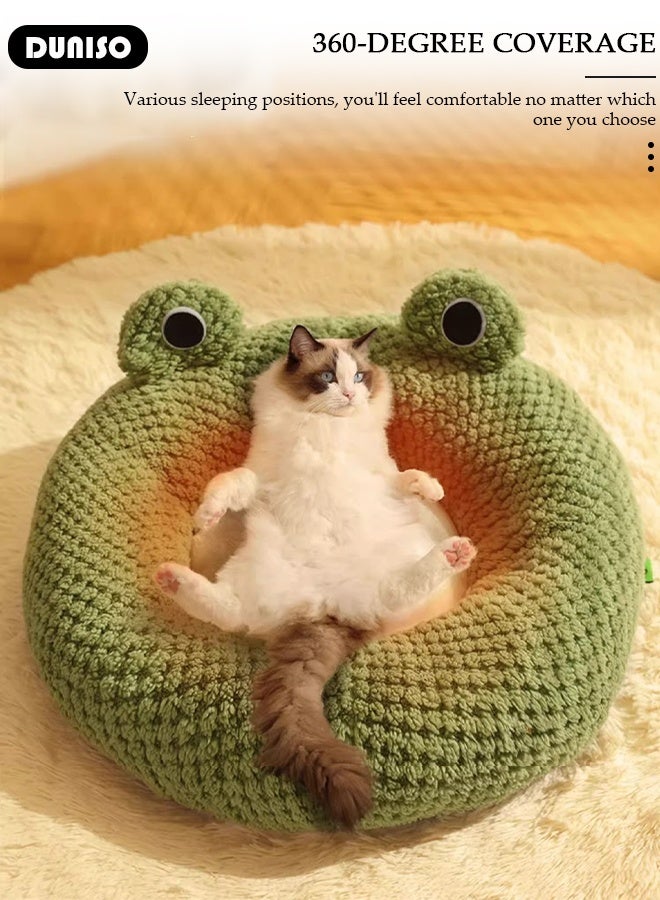 DUNISO Cute Frog Design Round Pet Bed, Warm Plush House for Cats and Dogs, All Seasons - Image 3