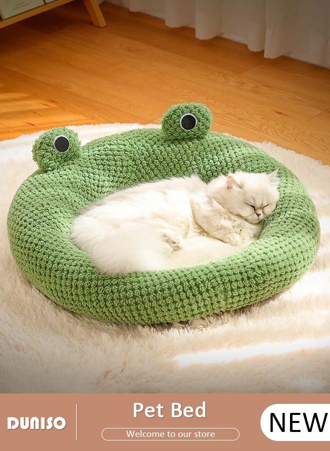 DUNISO Cute Frog Design Round Pet Bed, Warm Plush House for Cats and Dogs, All Seasons - Image 1