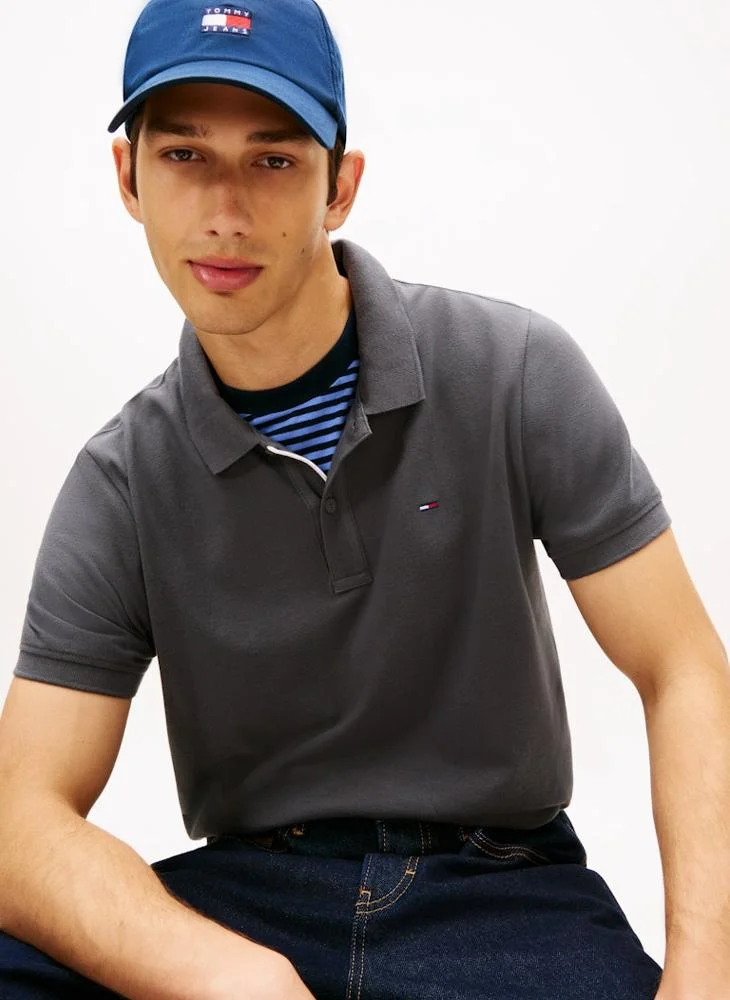 TOMMY JEANS  Tommy Flag Slim Fit Pique Polo Shirt for Men | Best Price UAE
