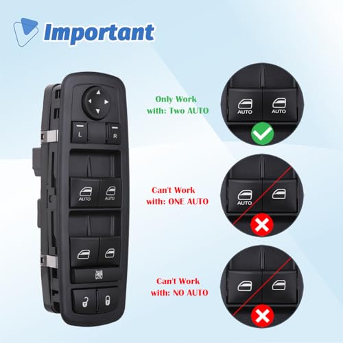 Obaee Master Power Window Switch Door Lock Main Control Button Front Left Driver Side Compatible with 2009 2010 2011 2012 Dodge RAM 1500/2500/3500 Pickup Crew Cab Quad Replacement 4602863AB 4602863AC - Image 5