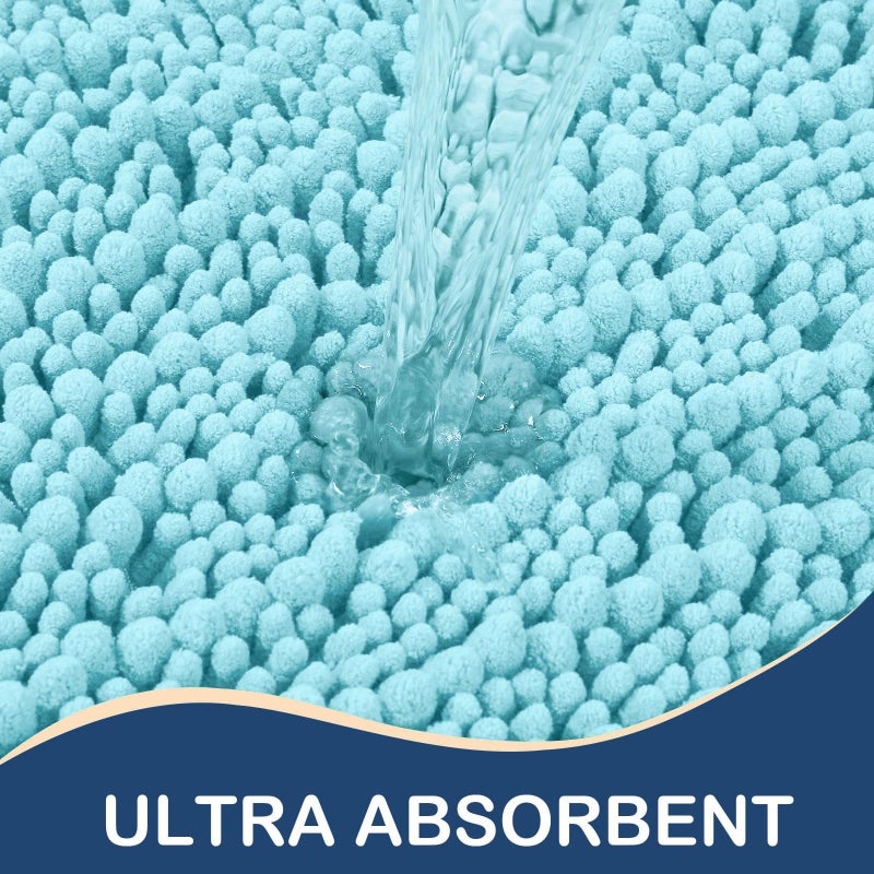 Arotive Luxury Chenille Bathroom Rug Mat  Extra Soft Thick Absorbent Shaggy Bath Rugs  Non-Slip Machine Wash Dry Plush Bath Runner Mats for Bathroom  Shower  and Tub (47""x24""  Blue) - Image 2