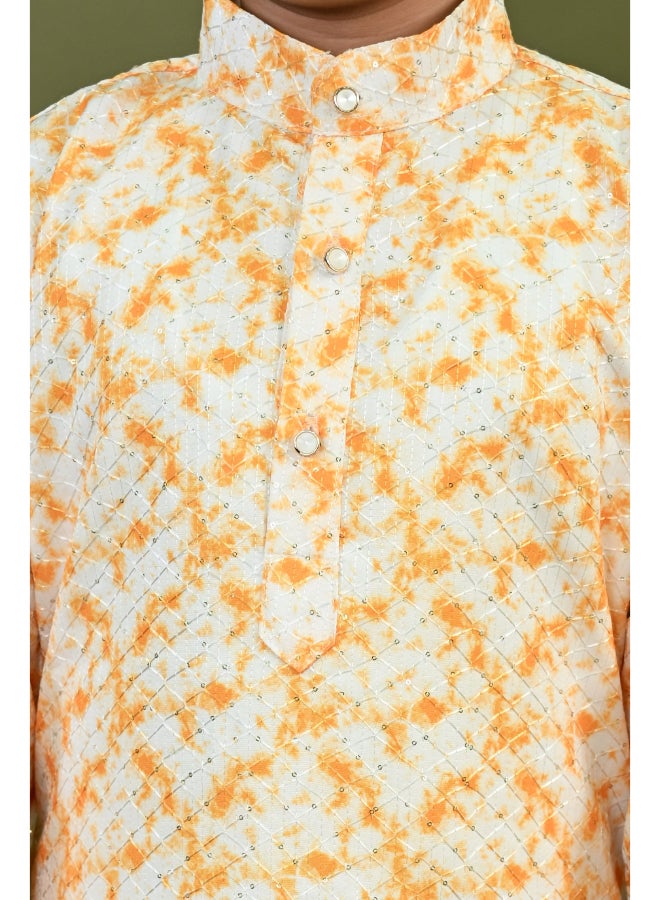 BT DEZINES طقم كورتا وبيجامة للأولاد باللون الذهبي وصبغ الربط - Image 3