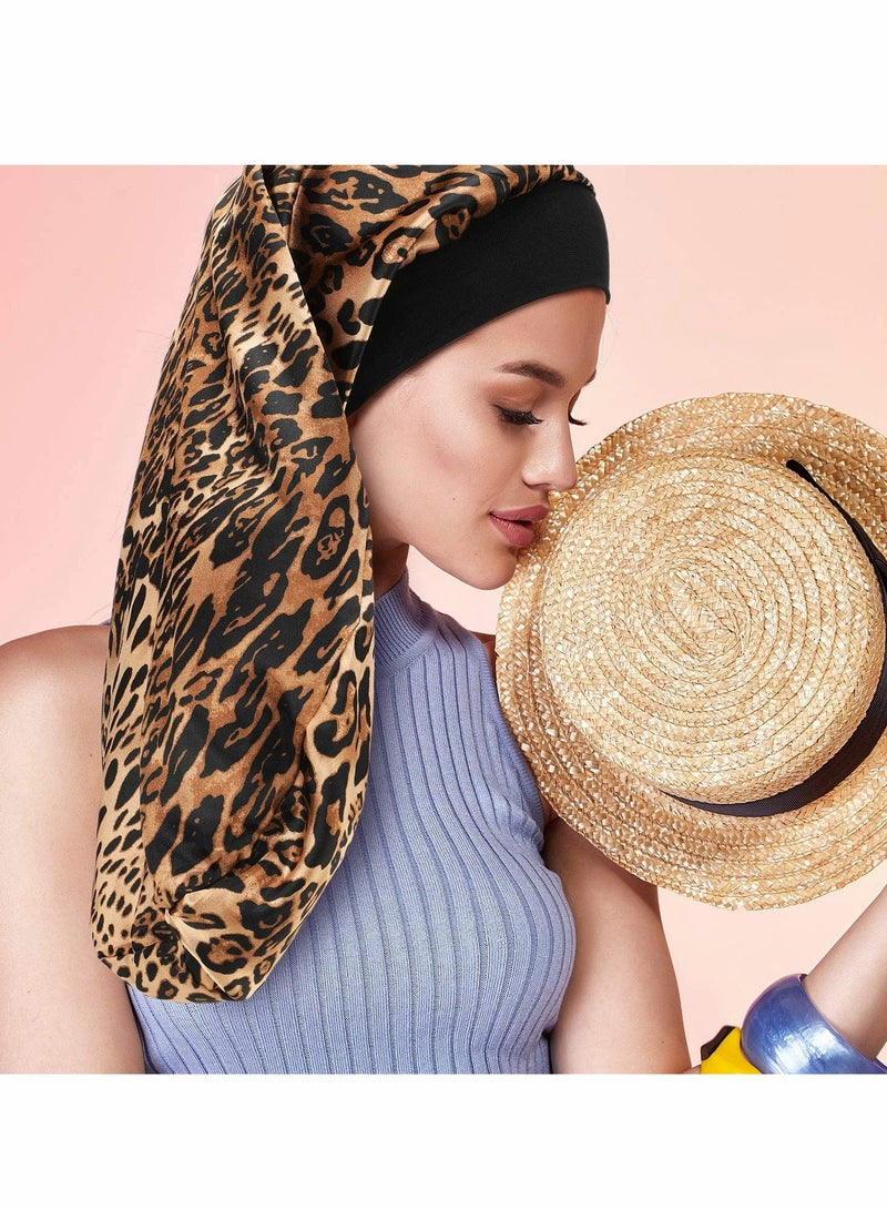 Excefore Satin Sleep Cap Long Satin Bonnet Extra Large Sleep Cap Elastic Band Silk Night Sleep Hat for Women Girls Long Curly Hair Braids Dreadlock Silky Hair Loose Cap for Sleeping 6 Pieces - Image 2