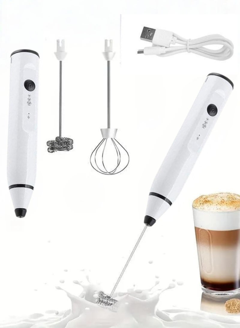 هوكو جهاز خفق الحليب القابل لإعادة الشحن مع خفاقة - صانع رغوة قابل للتعديل بثلاث سرعات، خلاط مشروبات كهربائي محمول للاتيه والكابتشينو والقهوة والماتشا والشوكولاتة الساخنة والفرابيه واللاسي - خفاقة محمولة للمنزل والمطبخ والسفر | أبيض - Image 1