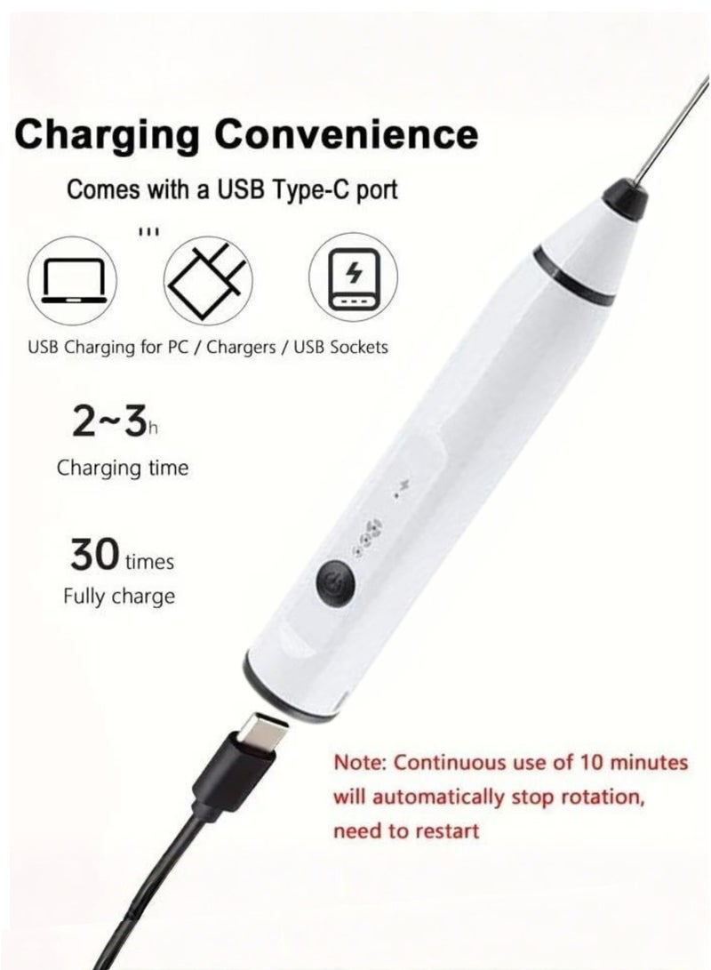 هوكو جهاز خفق الحليب القابل لإعادة الشحن مع خفاقة - صانع رغوة قابل للتعديل بثلاث سرعات، خلاط مشروبات كهربائي محمول للاتيه والكابتشينو والقهوة والماتشا والشوكولاتة الساخنة والفرابيه واللاسي - خفاقة محمولة للمنزل والمطبخ والسفر | أبيض - Image 4