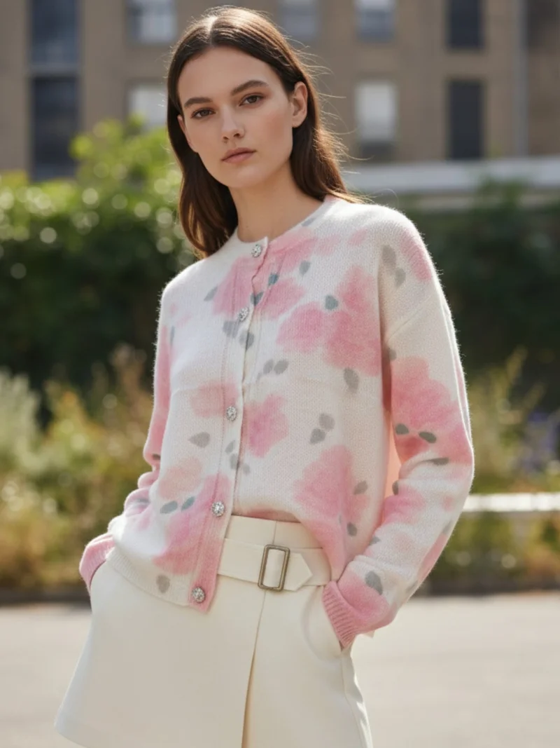 أوجيدر Cream Printed Button Down Cardigan