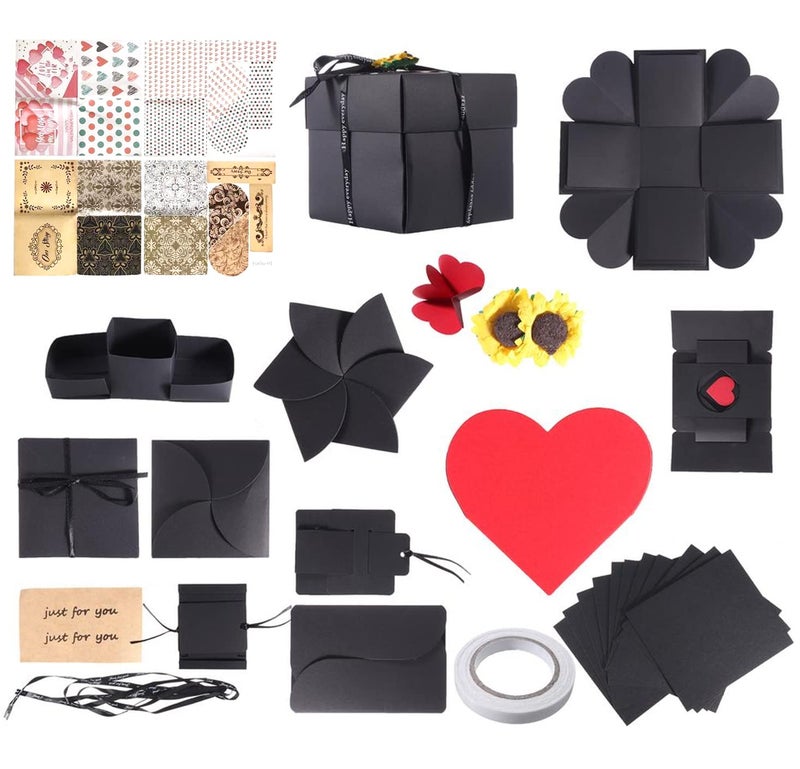 Wanateber Explosion Box DIY Gift - Love Memory, Scrapbook, Photo Box for Birthday Gift, Anniversary,Wedding or Valentine's Day Surprise Box (Black) - Image 3