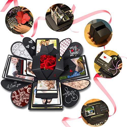 Wanateber Explosion Box DIY Gift - Love Memory, Scrapbook, Photo Box for Birthday Gift, Anniversary,Wedding or Valentine's Day Surprise Box (Black) - Image 4