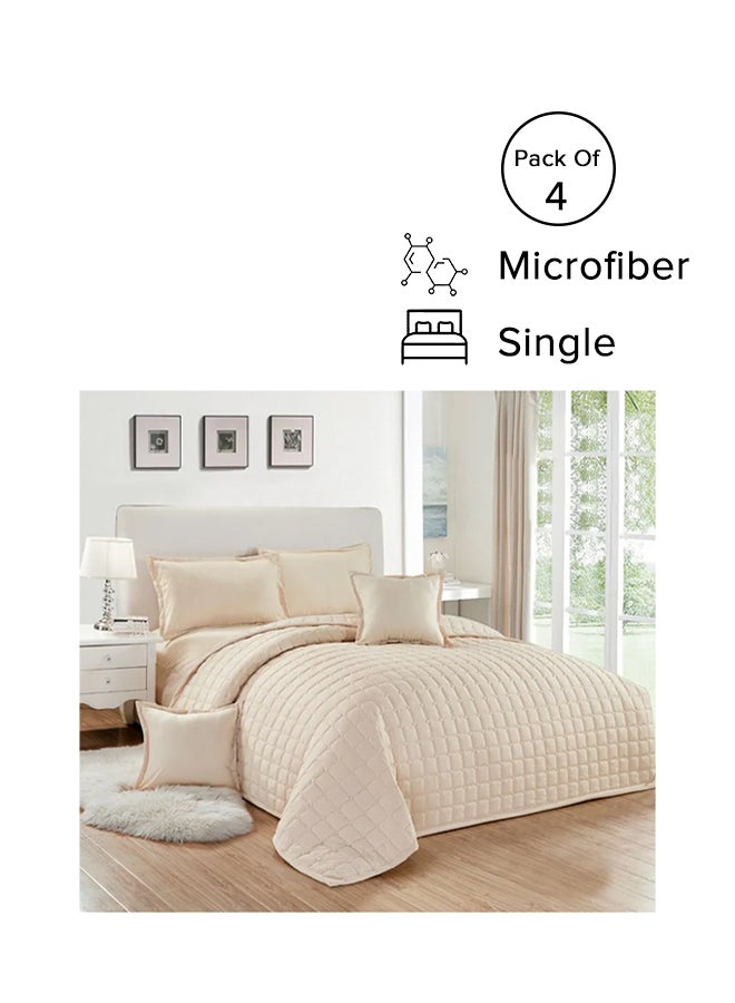 4-Piece Quilted Compressed Comforter Set Single Size microfiber Cream