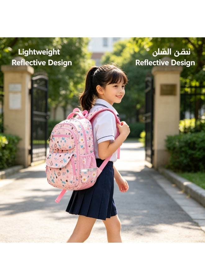 حقيبة ظهر مدرسية للبنات 8-12 سنة بتصميم فتح كامل – عاكسة ومقاومة للماء وحافظة للظهر – لوازم مدرسية - Image 5