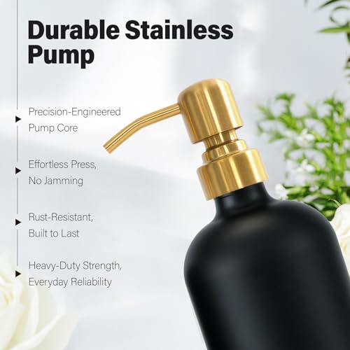 Prus Waso Soap Dispenser Bathroom Set, Hand and Lotion Dispenser with Stainless Steel Pump, Perfect for Black and Gold Bathroom Decor. (Gold & Black) - Image 3