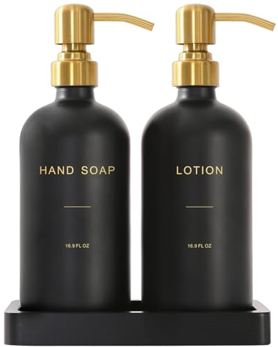 Prus Waso Soap Dispenser Bathroom Set, Hand and Lotion Dispenser with Stainless Steel Pump, Perfect for Black and Gold Bathroom Decor. (Gold & Black) - Image 1