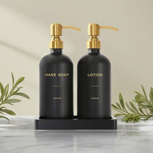 Prus Waso Soap Dispenser Bathroom Set, Hand and Lotion Dispenser with Stainless Steel Pump, Perfect for Black and Gold Bathroom Decor. (Gold & Black) - Image 5
