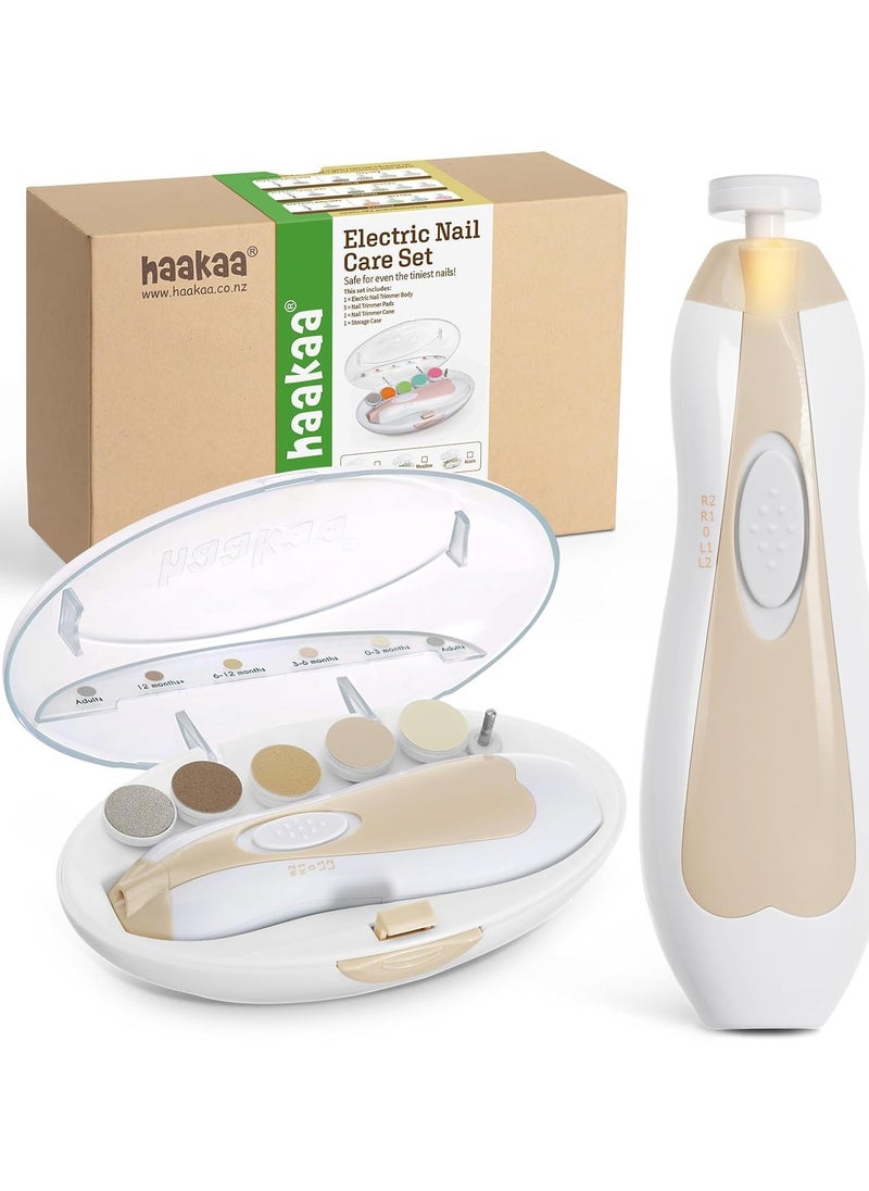 haakaa haakaa Baby Nail Care Electric Baby Nail File Kit with LED Light, Baby Nail Clippers for Newborn/Infants/Adults Toenails and Fingernails, 6 Replacement Heads & Storage Case, Acorn  - Image 1