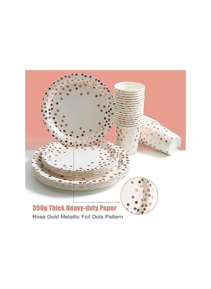 S2C - S2C 175 PCS Rose Gold Party Supplies, Serves 25 Disposable Dinnerware Set, Gold Plastic Forks Knives Spoons and Golden Dot White Paper Plates Napkins and Cups for Birthday (A-175 PCS) - Image 1