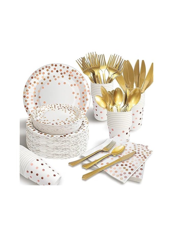 S2C 175 PCS Rose Gold Party Supplies, Serves 25 Disposable Dinnerware Set, Gold Plastic Forks Knives Spoons and Golden Dot White Paper Plates Napkins and Cups for Birthday (A-175 PCS) - pzsku/ZE3C8C40BB88618BFB2CFZ/45/_/1733814764/d2a2d59d-d0e9-4d4a-94e3-bcaaf2156878