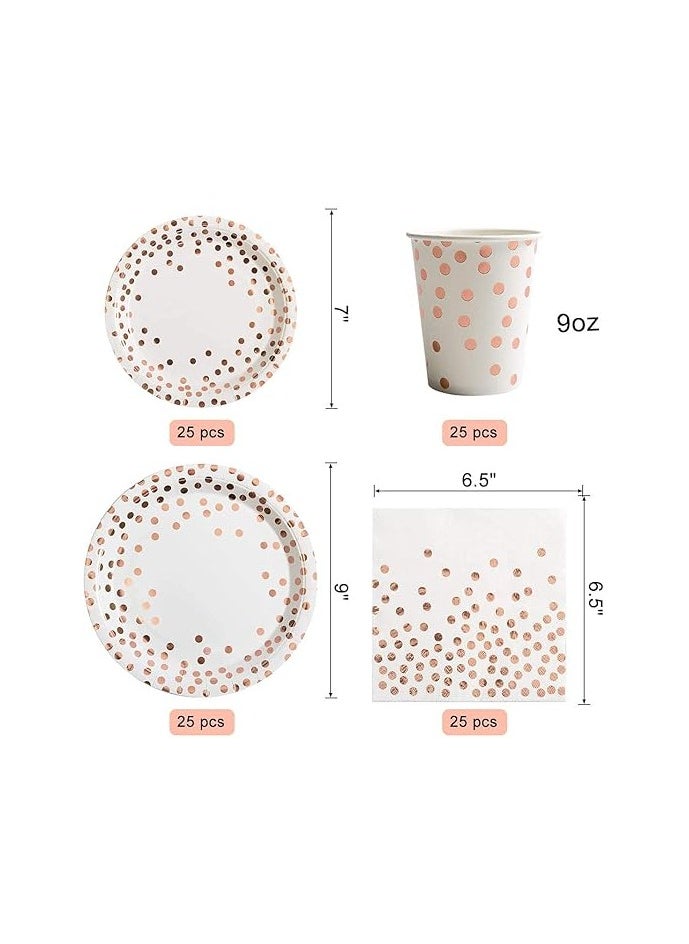S2C 175 PCS Rose Gold Party Supplies, Serves 25 Disposable Dinnerware Set, Gold Plastic Forks Knives Spoons and Golden Dot White Paper Plates Napkins and Cups for Birthday (A-175 PCS) - pzsku/ZE3C8C40BB88618BFB2CFZ/45/_/1733814766/3ba0c549-18a0-487f-84b3-31316c56d2cb