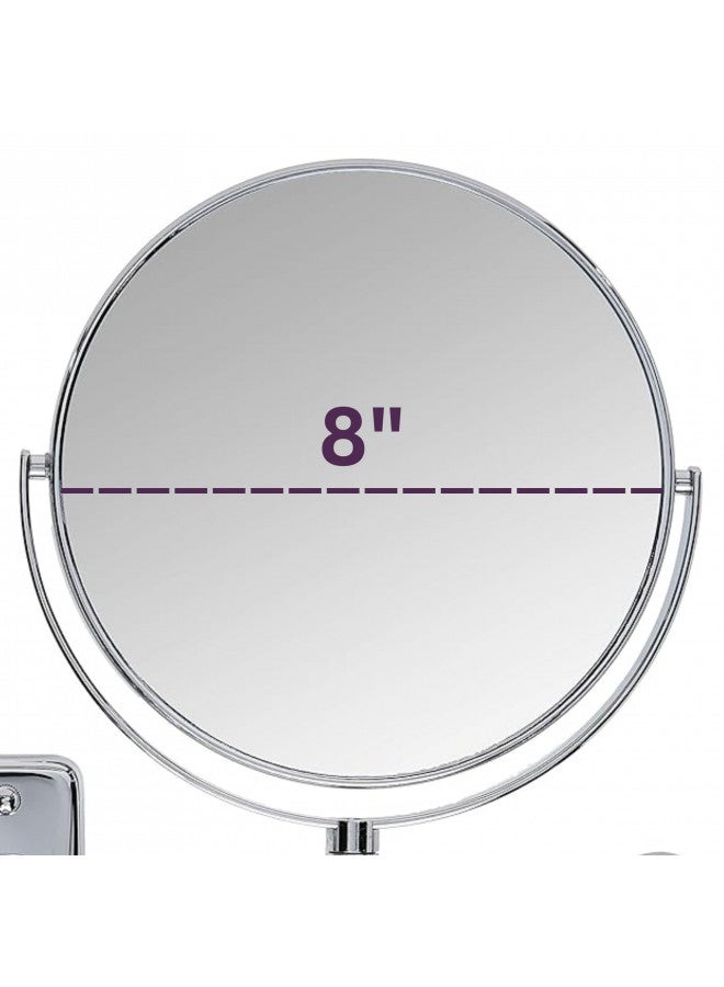 JERDON 8-Inch Two-Sided Swivel Wall Mount Mirror - Makeup Mirror with 8X Magnification & 13.5 inch Wall Extension - Nickel Finish - Model JP7808N - Image 3