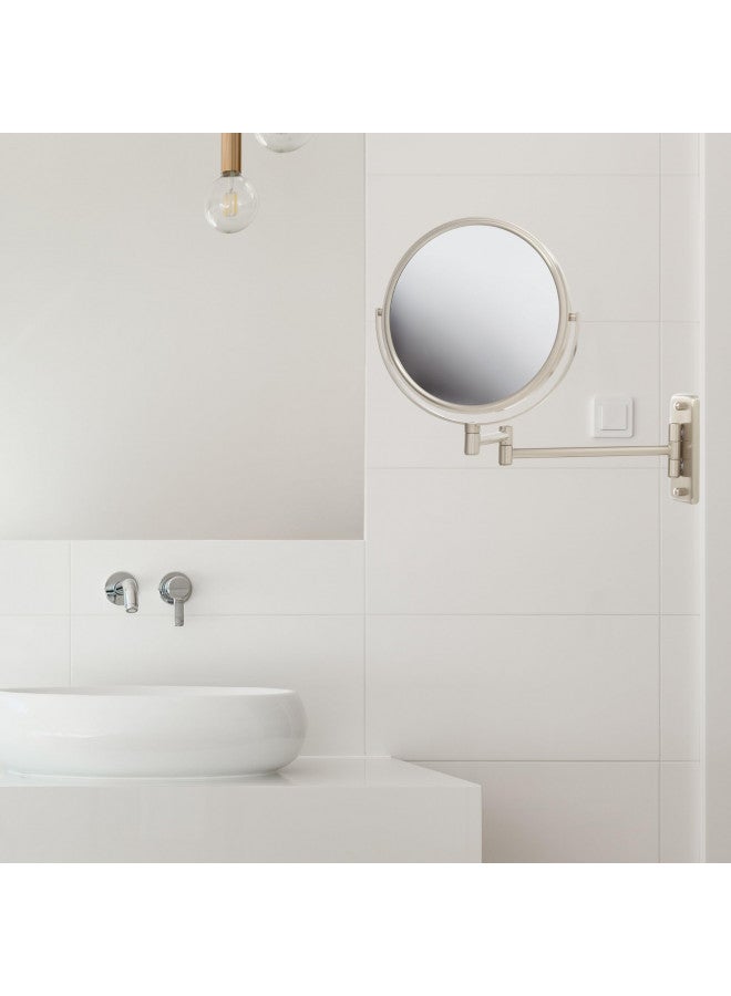 JERDON 8-Inch Two-Sided Swivel Wall Mount Mirror - Makeup Mirror with 8X Magnification & 13.5 inch Wall Extension - Nickel Finish - Model JP7808N - Image 2