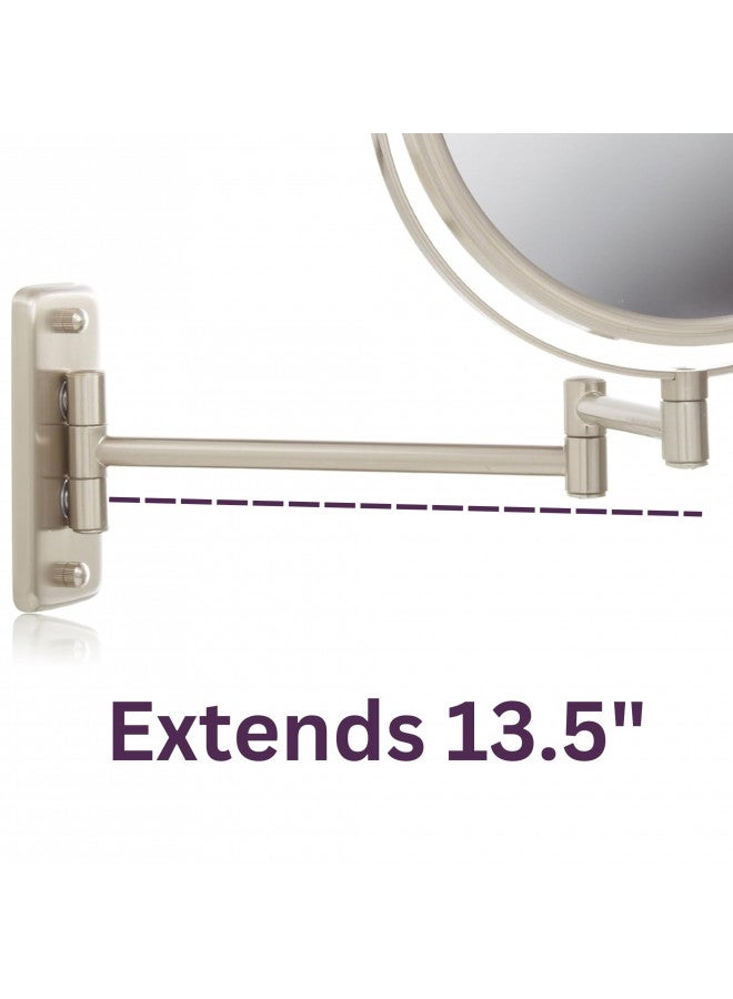 JERDON 8-Inch Two-Sided Swivel Wall Mount Mirror - Makeup Mirror with 8X Magnification & 13.5 inch Wall Extension - Nickel Finish - Model JP7808N - Image 4