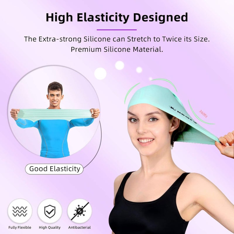 Keary 2 Pack Updated Silicone Swim Cap for Long Hair Women Girl Waterproof Bathing Pool Swimming Cap Cover Ears to Keep Your Hair Dry, 3D Soft Stretchable Durable and Anti-Slip, Easy to Put On and Off - Image 3