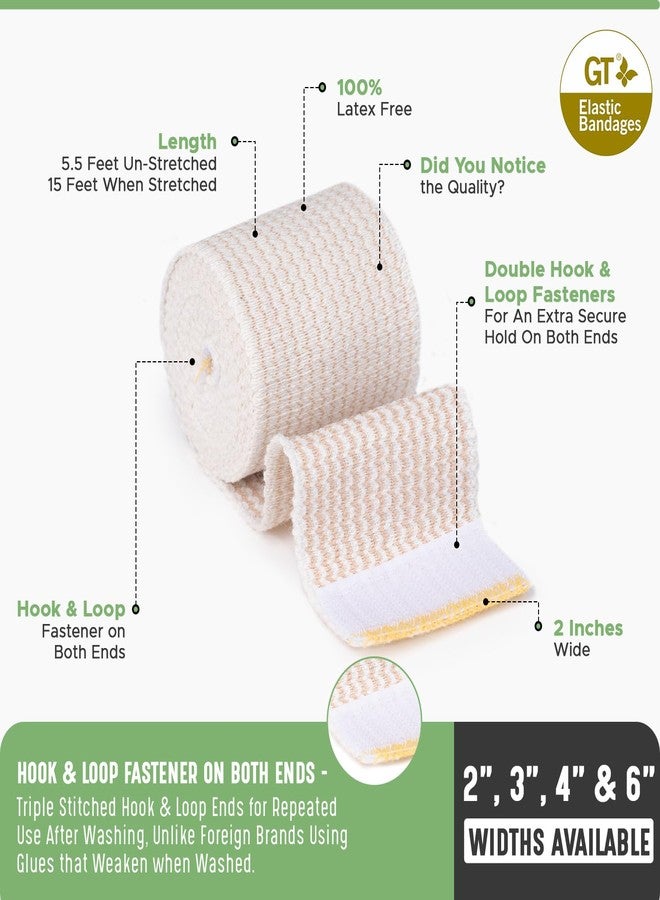 GT Premium Elastic Bandage Wrap (2" 2 Pack) - Hook & Loop Fasteners at Both Ends - Latex Free Hypoallergenic Compression Roll - Reusable Bandages for Waist, Legs, Elbow & Knee Wrap - Image 5