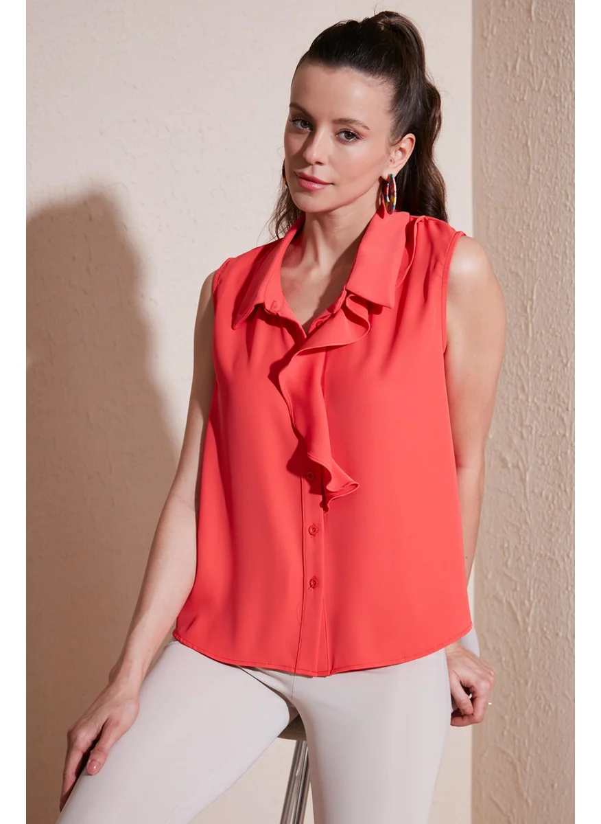 Lela Collar Flounced Regular Fit Sleeveless Shirt Women's Shirt 611GO0110