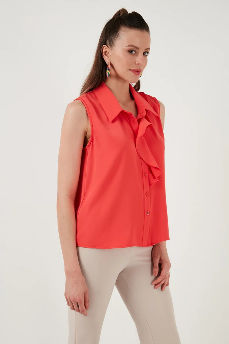 Lela Collar Flounced Regular Fit Sleeveless Shirt Women's Shirt 611GO0110