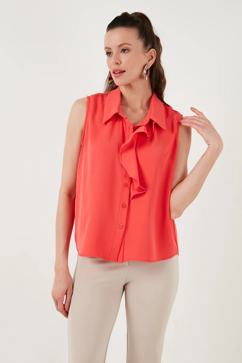 Lela Collar Flounced Regular Fit Sleeveless Shirt Women's Shirt 611GO0110