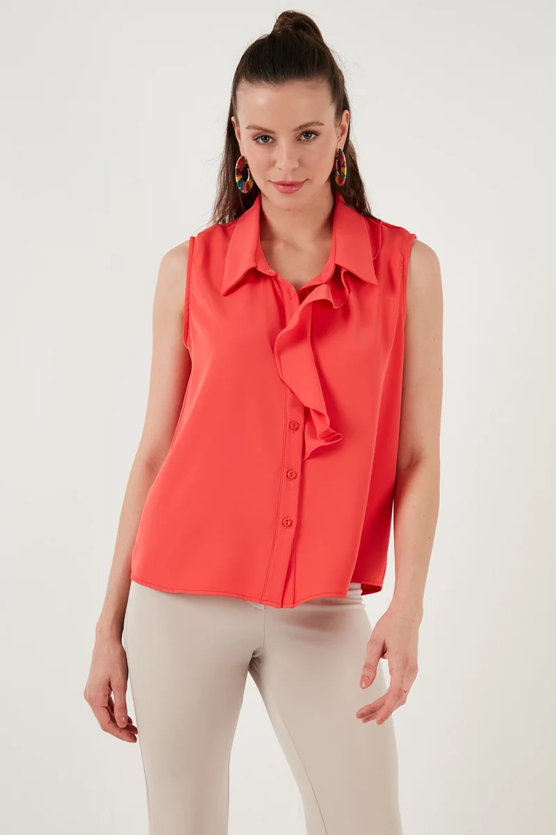 Lela Collar Flounced Regular Fit Sleeveless Shirt Women's Shirt 611GO0110