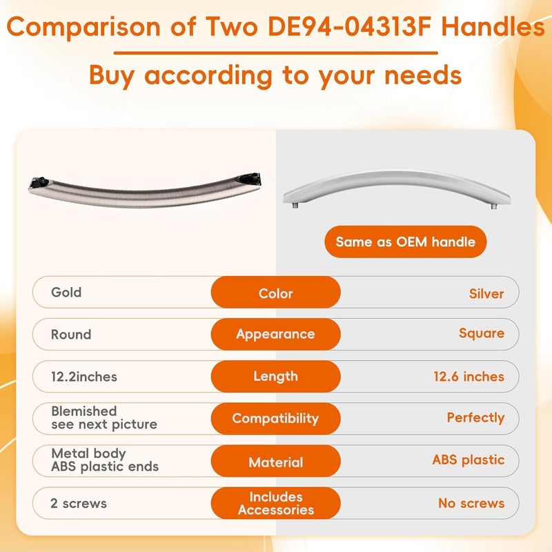 P Polerden Upgrade ME16A4021AS Microwave Door Handle(Rose Gold 12.28in), Replaces with Samsung Microwave Handle ME16A4021AS, with 2 Screws, DE94-04313F Microwave Door Handle, 2 Years Warranty - Image 3