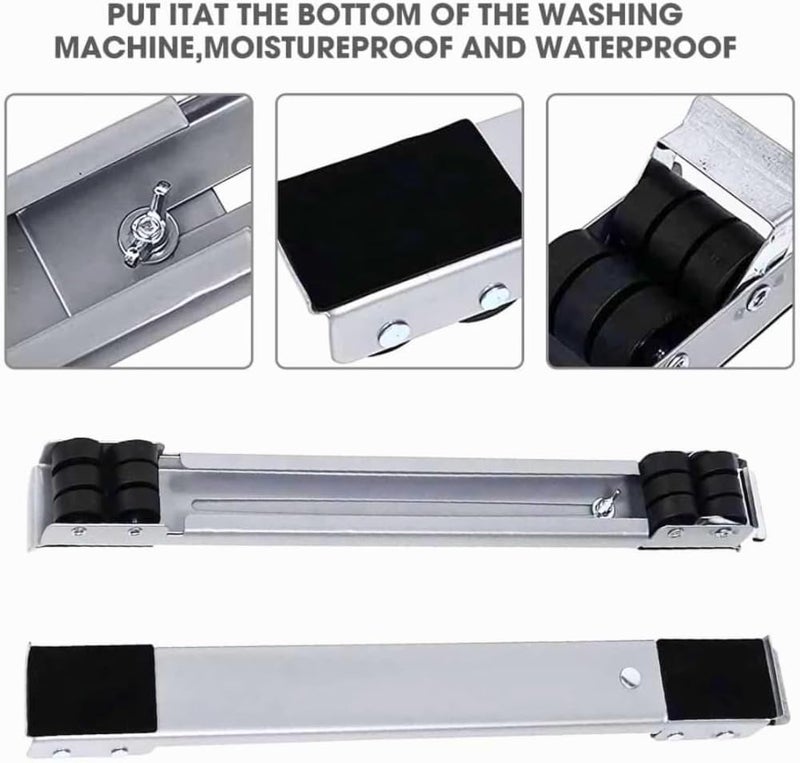 Furniture Moving Stand Roller Adjustable Base With 24 Wheels And Brake Heavy Duty Appliance Dolly For Refrigerator Washer Dryer Load Capacity 200 Kg Set 2 Pcs Expandable 45 To 70 Cm (Silver) - Image 2
