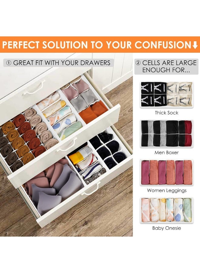 6 Pack Sock Underwear Drawer Organizer Dividers, 58 Cell Foldable Fabric Dresser Closet Organizers and Storage Bins for Clothing, Baby Clothes, Bra, Panty, Scarf, Ties - Image 4