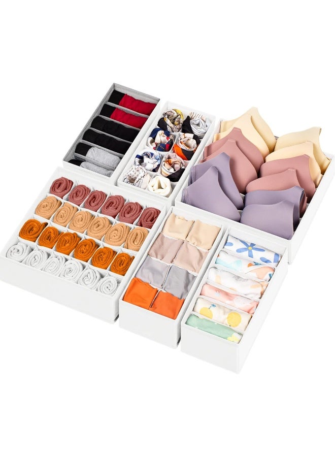6 Pack Sock Underwear Drawer Organizer Dividers, 58 Cell Foldable Fabric Dresser Closet Organizers and Storage Bins for Clothing, Baby Clothes, Bra, Panty, Scarf, Ties - Image 1