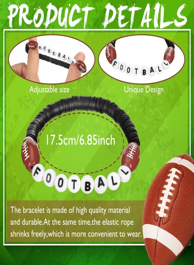 Trnayi 24 Pcs Football Bracelets Stackable Clay Beaded Bracelets Valentine day gift Football Party Favors Beaded Ball Adjustable Clay Bracelet Jewelry Sports Gifts Supplies for Adults(Black) - Image 2