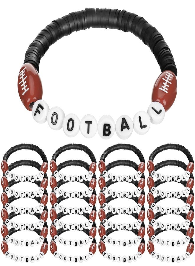 Trnayi 24 Pcs Football Bracelets Stackable Clay Beaded Bracelets Valentine day gift Football Party Favors Beaded Ball Adjustable Clay Bracelet Jewelry Sports Gifts Supplies for Adults(Black) - Image 1