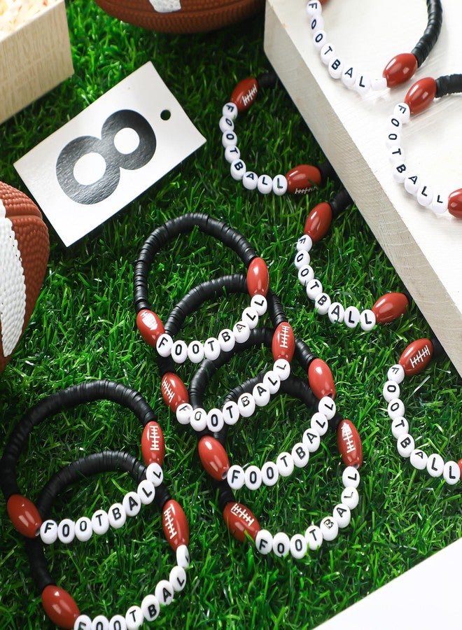 Trnayi 24 Pcs Football Bracelets Stackable Clay Beaded Bracelets Valentine day gift Football Party Favors Beaded Ball Adjustable Clay Bracelet Jewelry Sports Gifts Supplies for Adults(Black) - Image 3